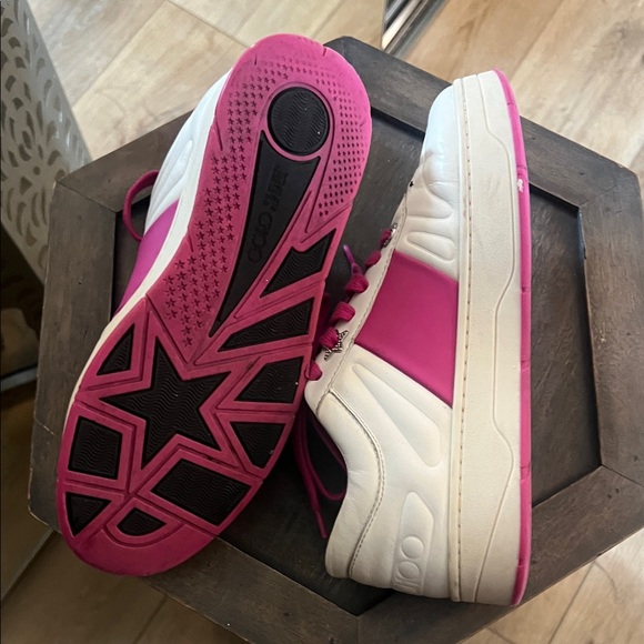 🛑 1 hour sale. Jimmy Choo, size 38 EU Hawaii Leather Strip Pink/ White Athletic - Picture 10 of 16